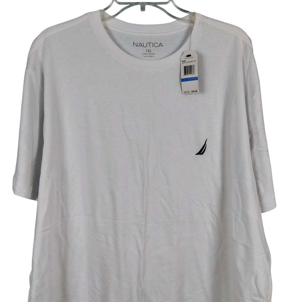 NWT Nautica Mens 1XL Short Sleeve Logo T-Shirt White Cotton Minimalist Preppy